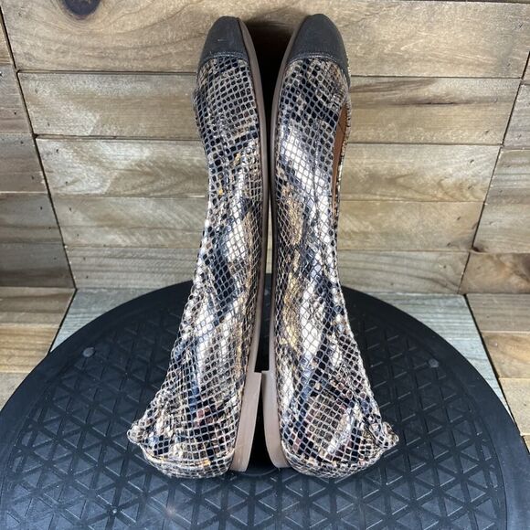 Tory Burch Womens Size 6.5 Python Snake Print Metallic Gold York Cap Toe Flats - Picture 8 of 10